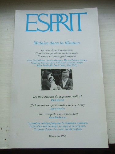 Esprit 12 - Décembre 1996 - Malaise dans la filiation.